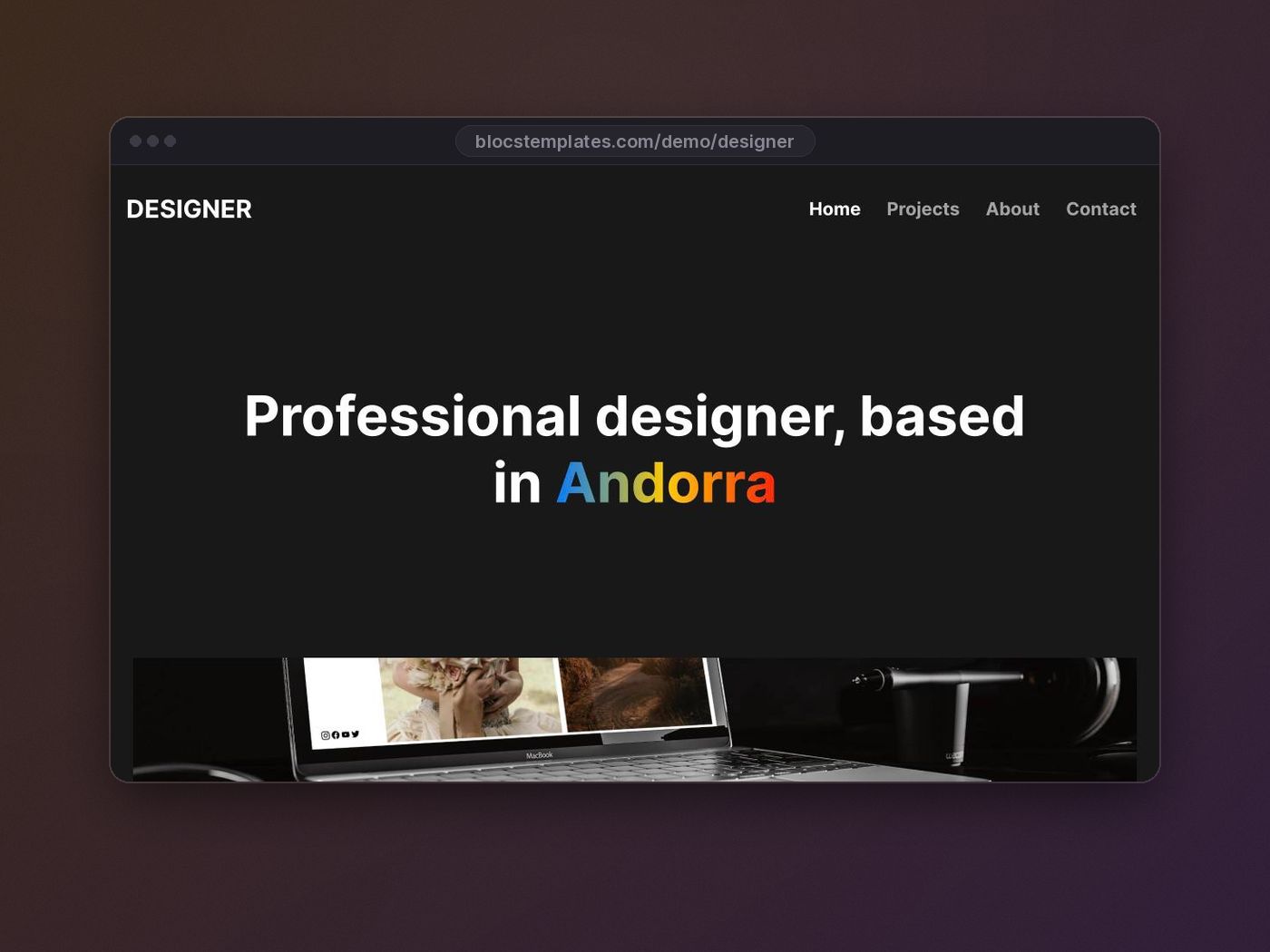 Designer template for Blocs website builder
