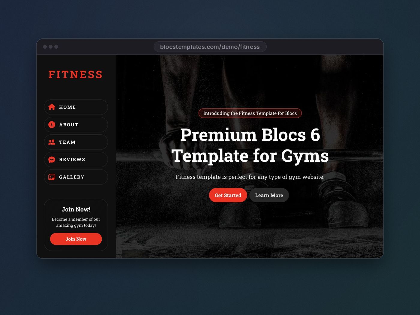 Fitness template for Blocs website builder