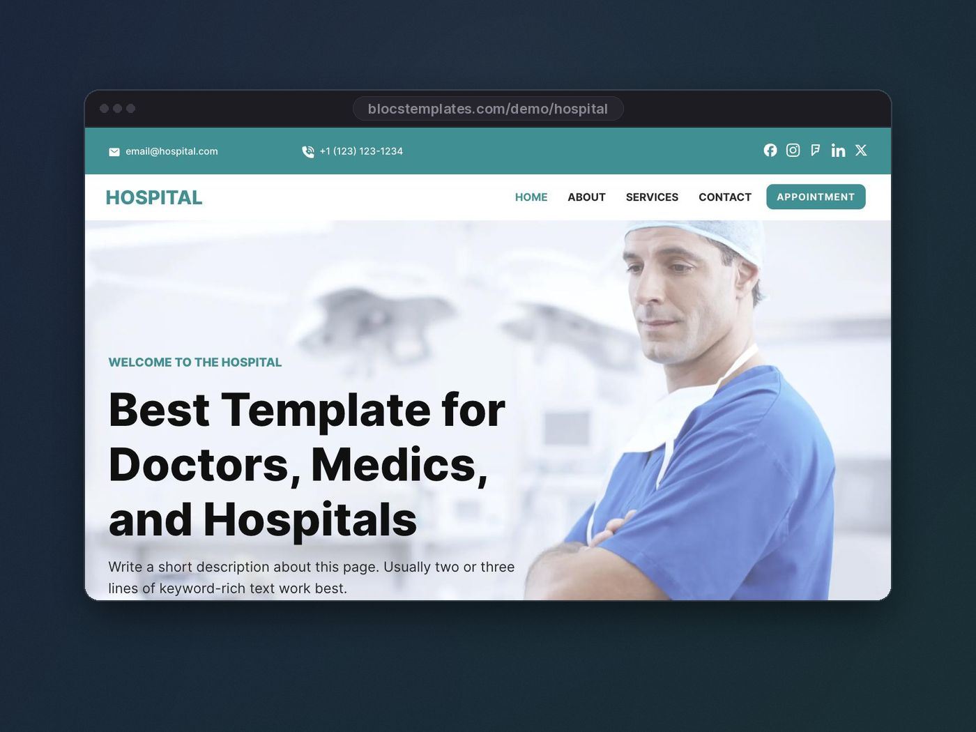 Hospital template for Blocs website builder