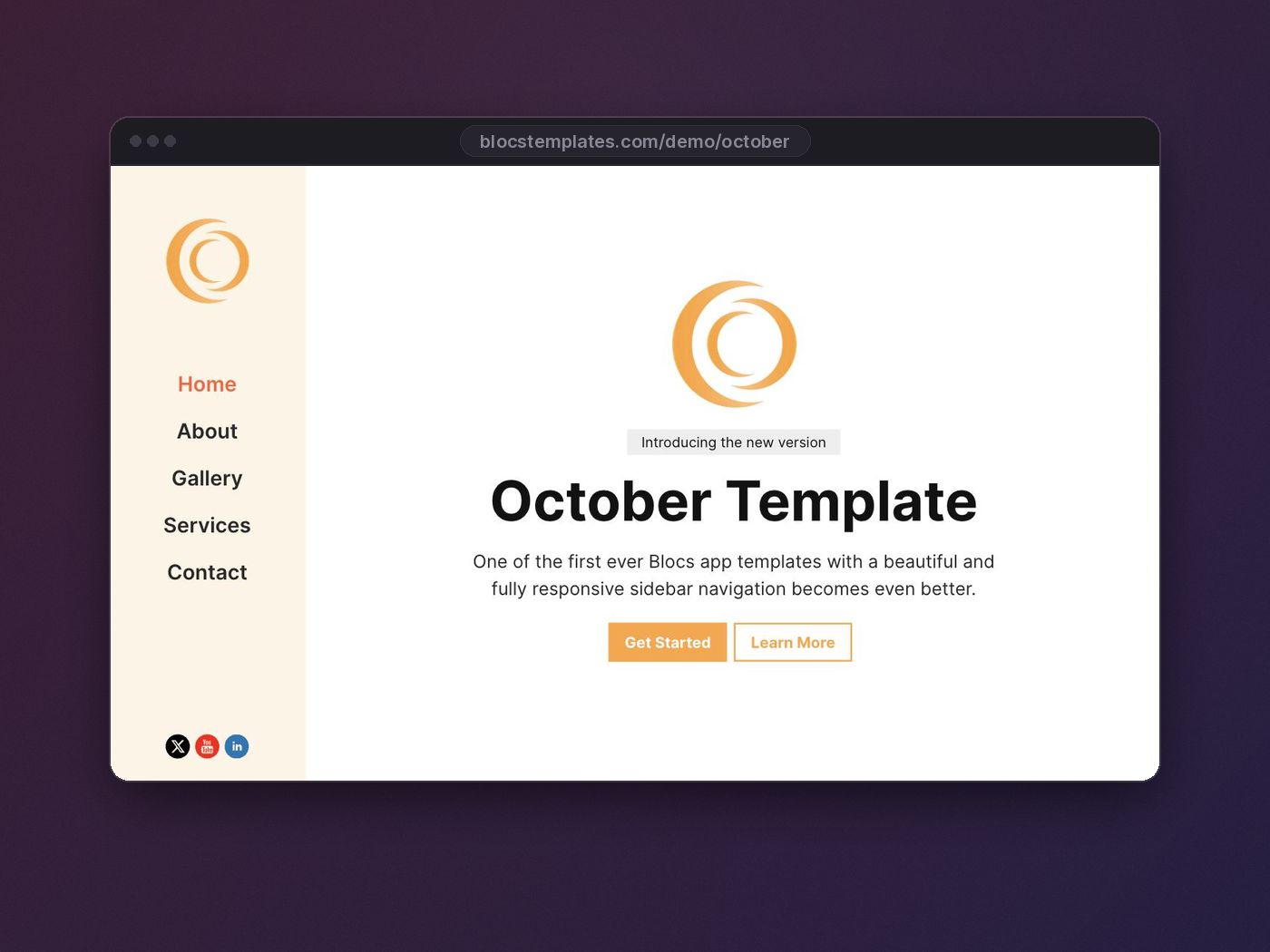 October template for Blocs website builder