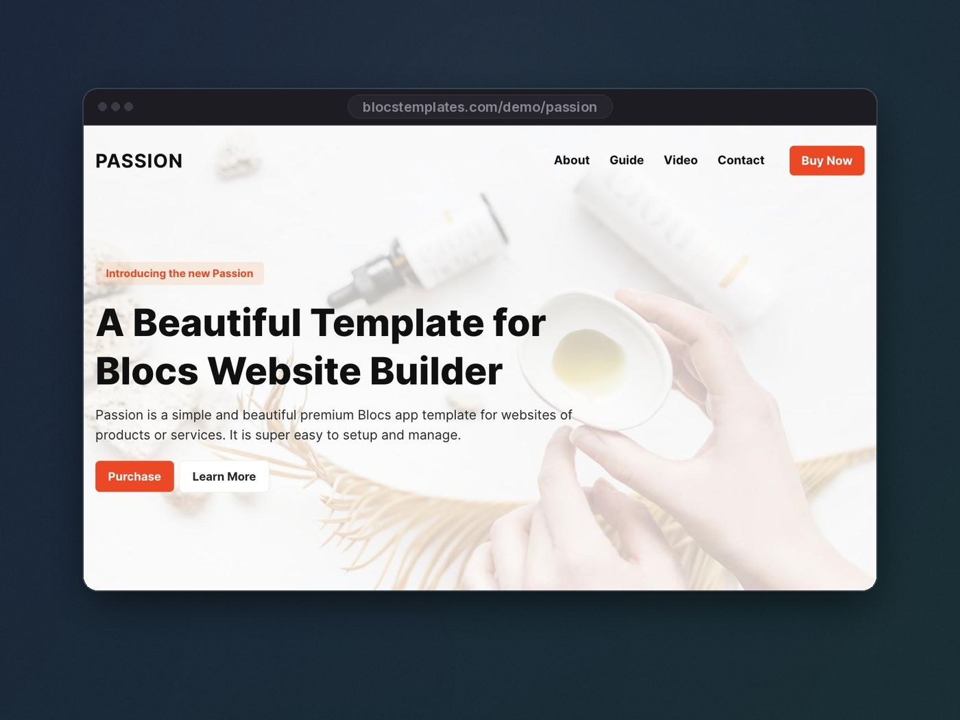 Passion template for Blocs website builder