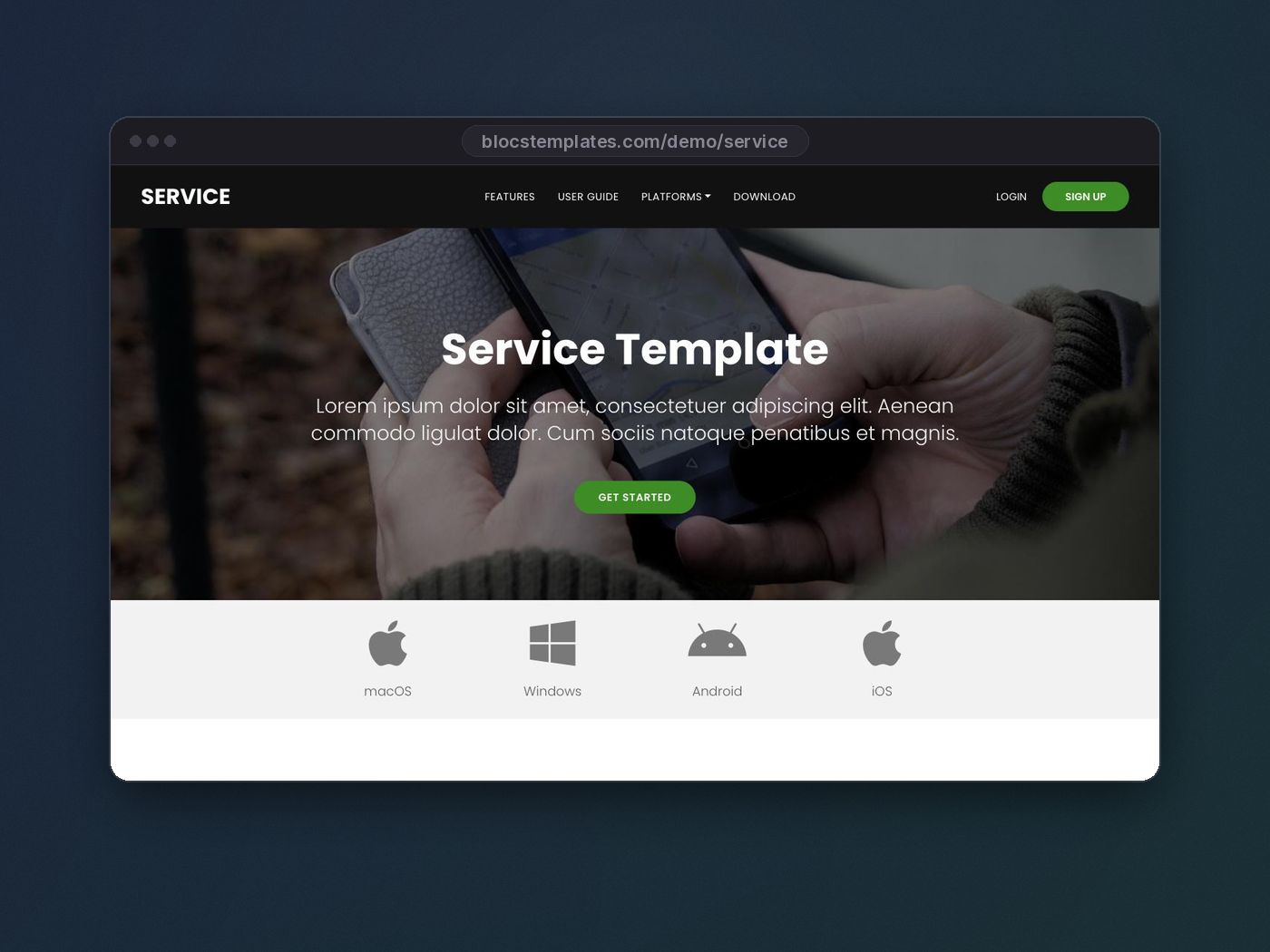 Service template for Blocs website builder