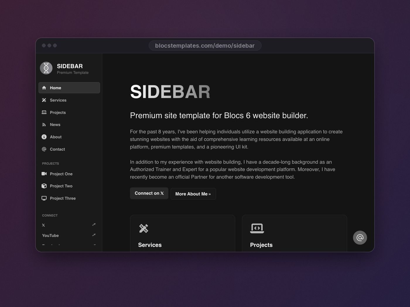 Sidebar template for Blocs website builder