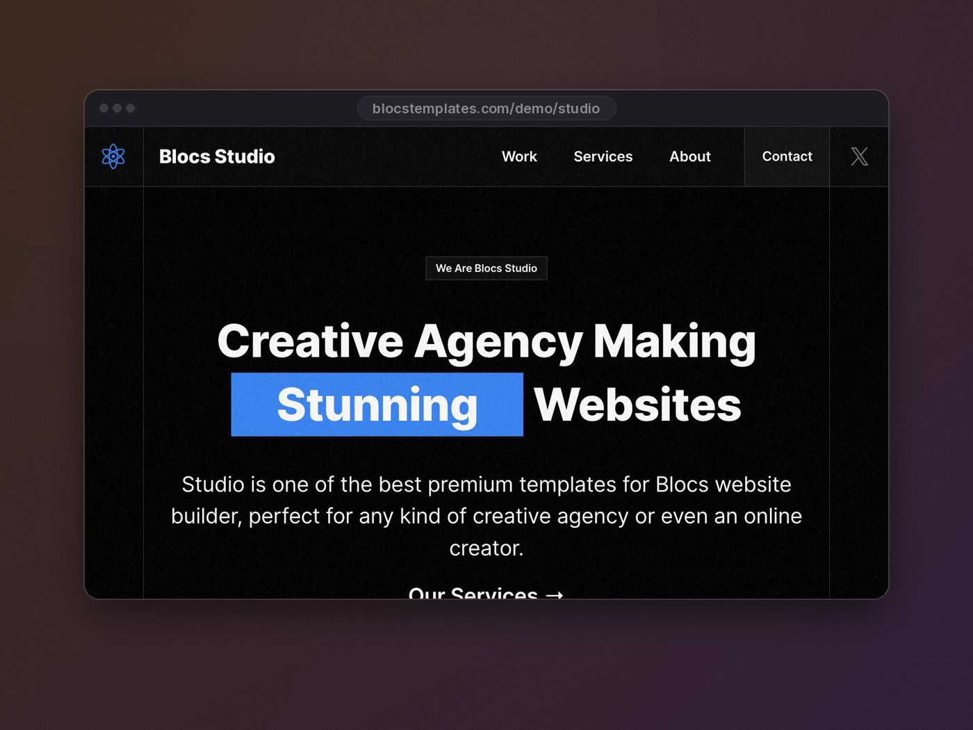 Studio template for Blocs website builder