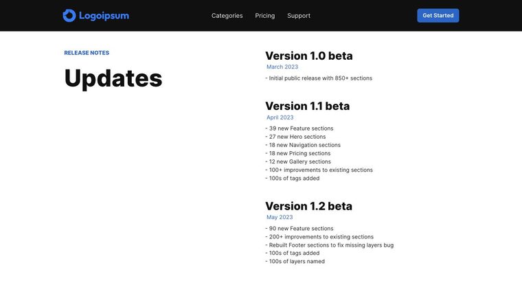 Landing template — Updates page