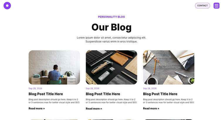 Personality template — Blog page