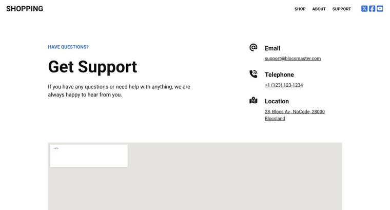 Shopping template — Support page