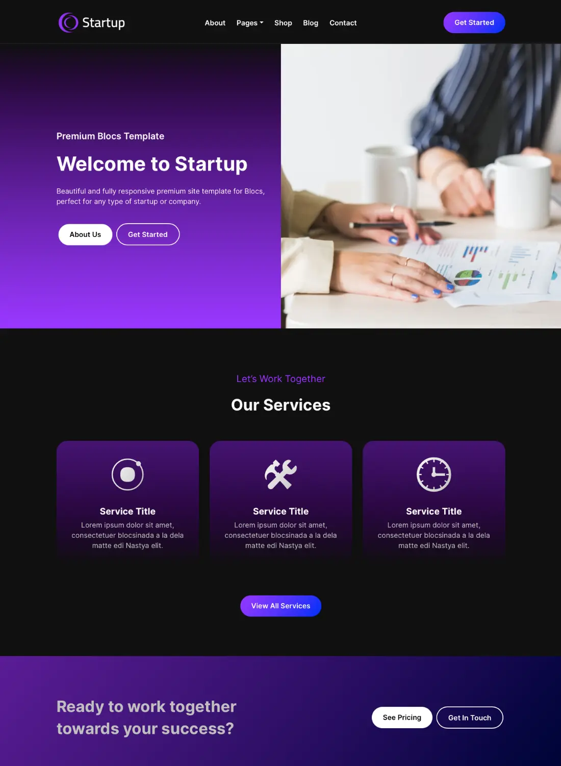 startup business corporate premium free template for blocs 5 website builder